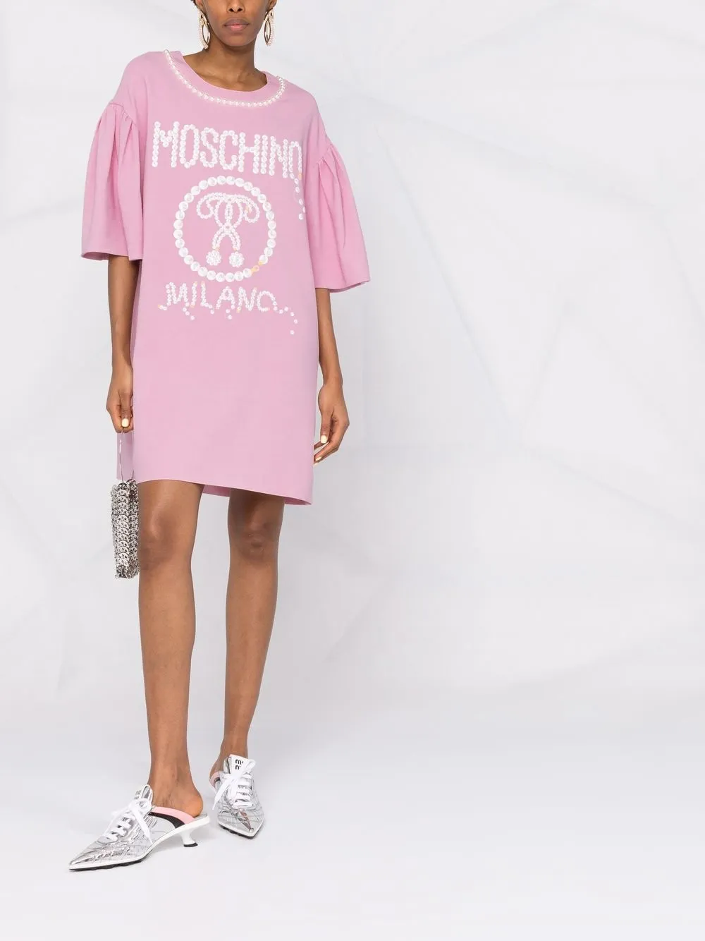 Moschino T-shirtjurk verfraaid met parels Roze