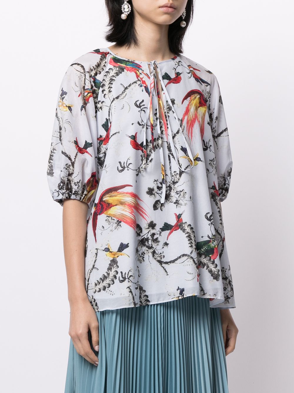 фото Erdem parrot-print tie-neck blouse