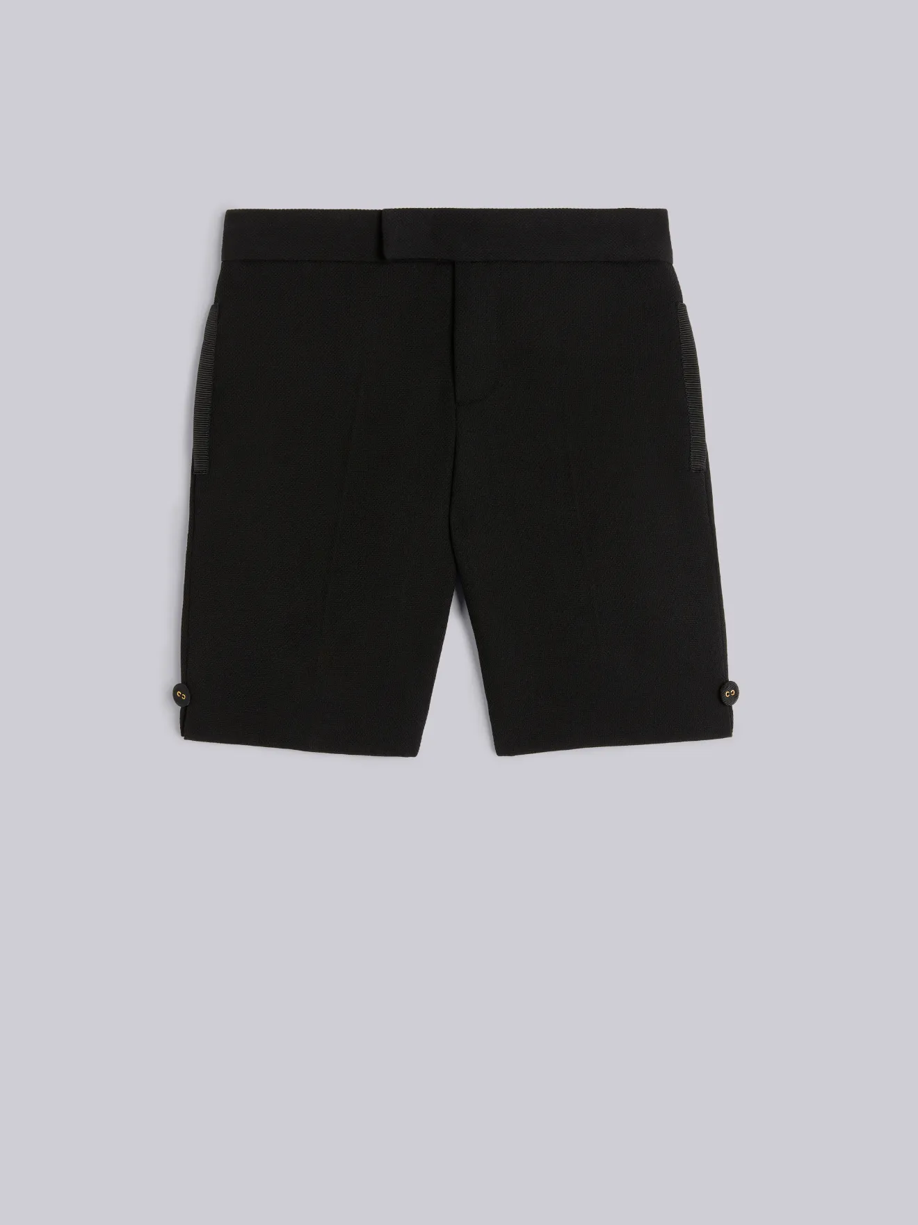 Black Wool Pique Suiting Tuxedo Bermuda 