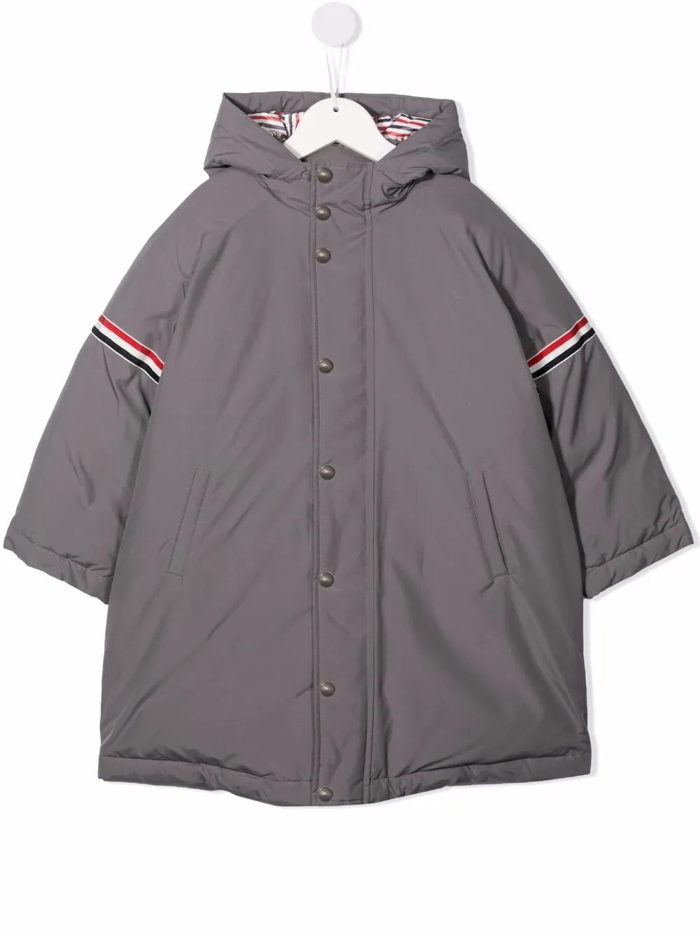 Thom Browne Kids' Stripe-print Hooded Coat In Grey