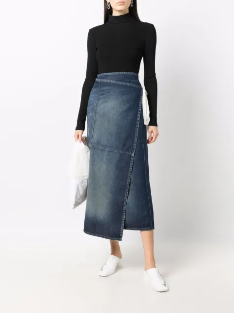 denim wrap maxi skirt