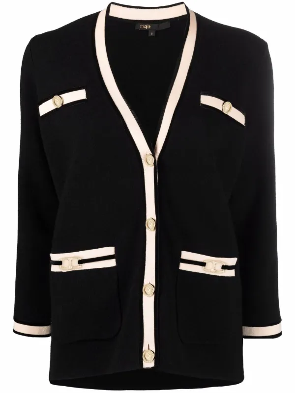 white cardigan with black trim