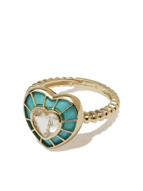 Yvonne Léon 9kt yellow gold topaz and turquoise heart ring