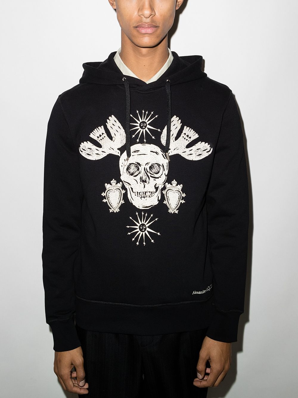 Shop Alexander Mcqueen Skull-embroidered Cotton Hoodie In Black