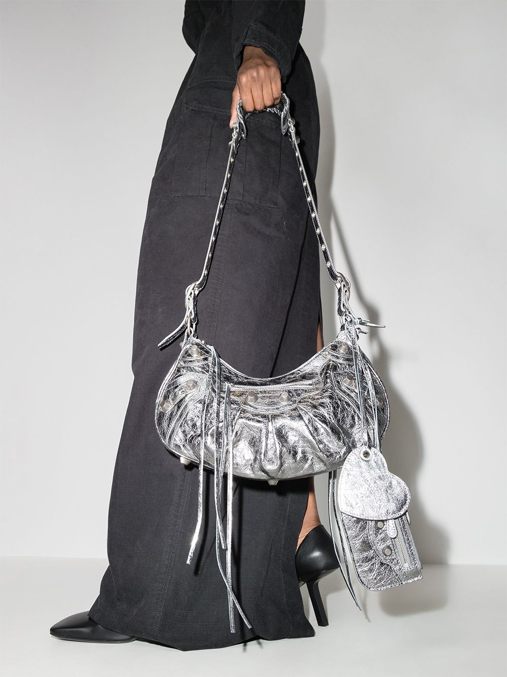 Balenciaga Le Cagole Metallic Shoulder Bag - Grey