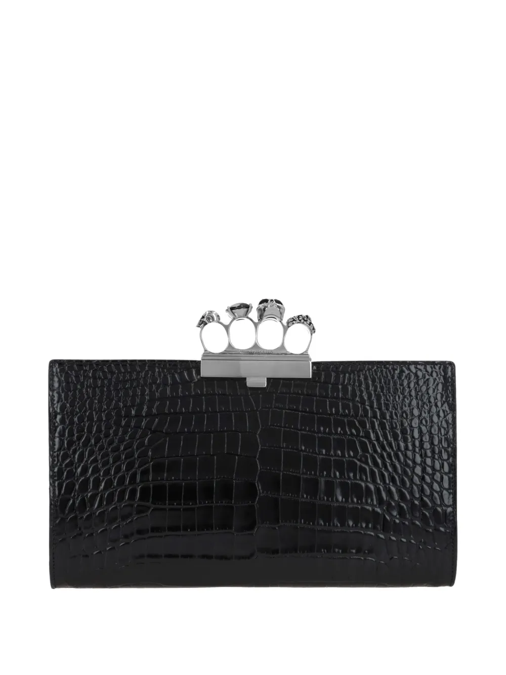 Alexander McQueen crocodile-embossed knuckleduster clutch | Black | Image 1