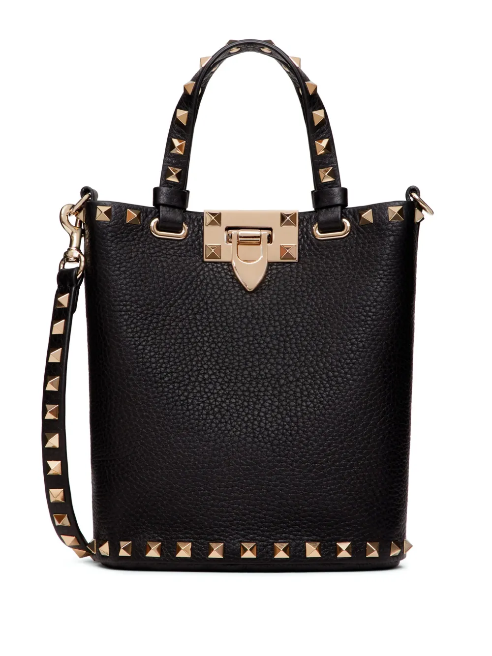 Valentino Rockstud Grainy Leather Bucket Bag - Black - Large