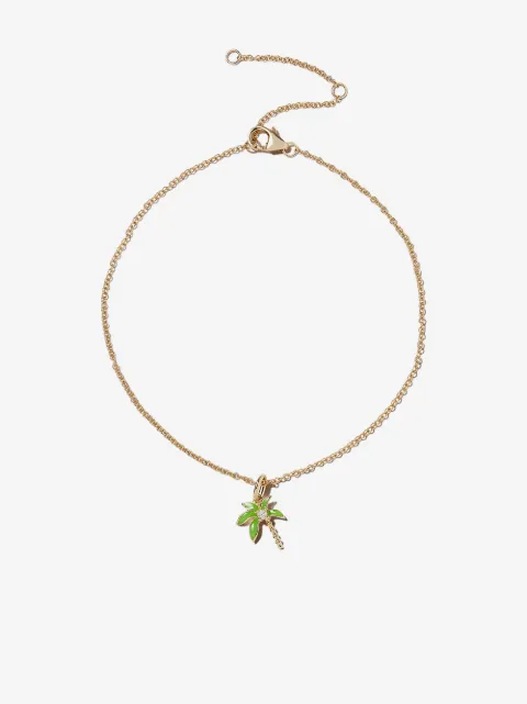 Yvonne Léon 9kt yellow gold palm tree diamond charm anklet 