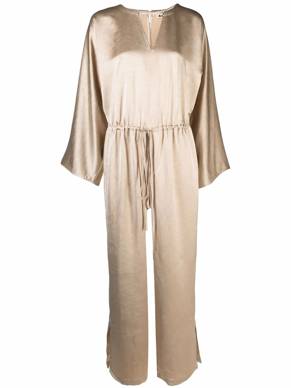 Aeron Long-sleeve Satin-effect Jumpsuit In Neutrals