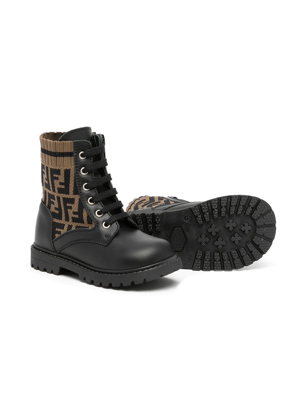 Image 2 of Fendi Kids FF motif lace-up boots