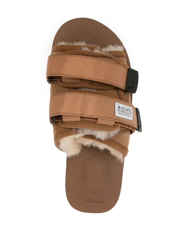 Suicoke Moto shearling-trim Slides | Brown | FARFETCH