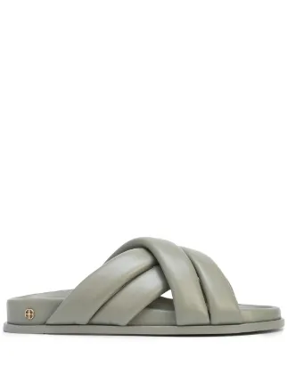ANINE BING green Lizzie leather slides for women | A144028250 at Farfetch.com