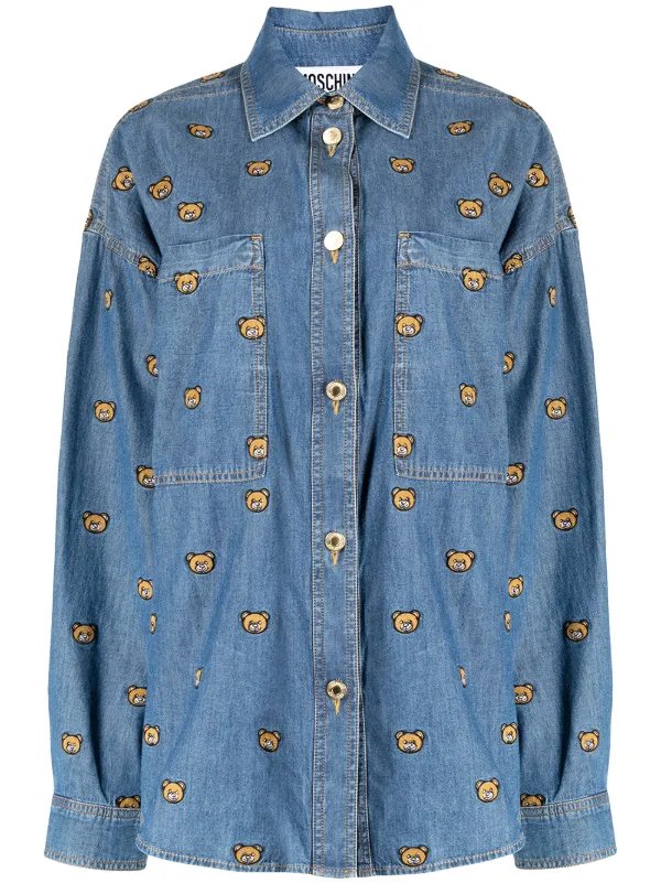 Moschino bear-embroidered denim shirt 
