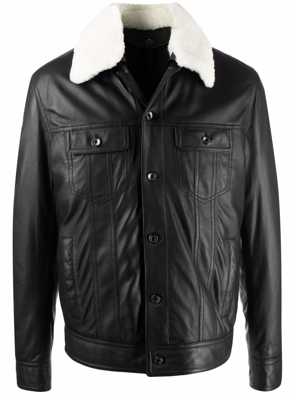 Black Check-pattern shearling-collar shirt jacket Farfetch Boys Clothing Jackets Shearling Jackets 
