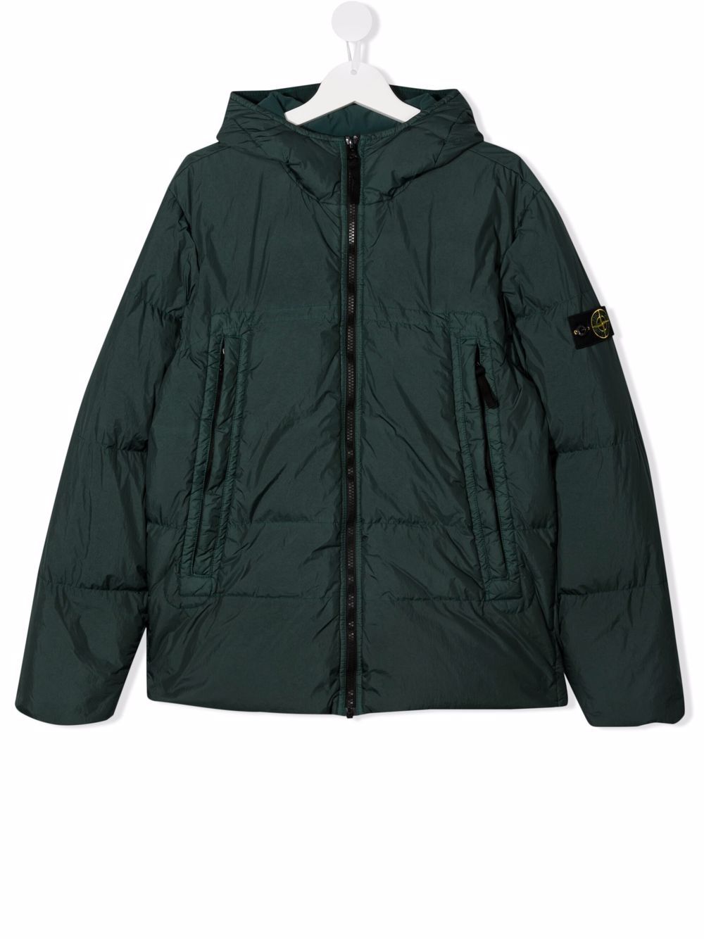 фото Stone island junior пуховик с капюшоном и нашивкой