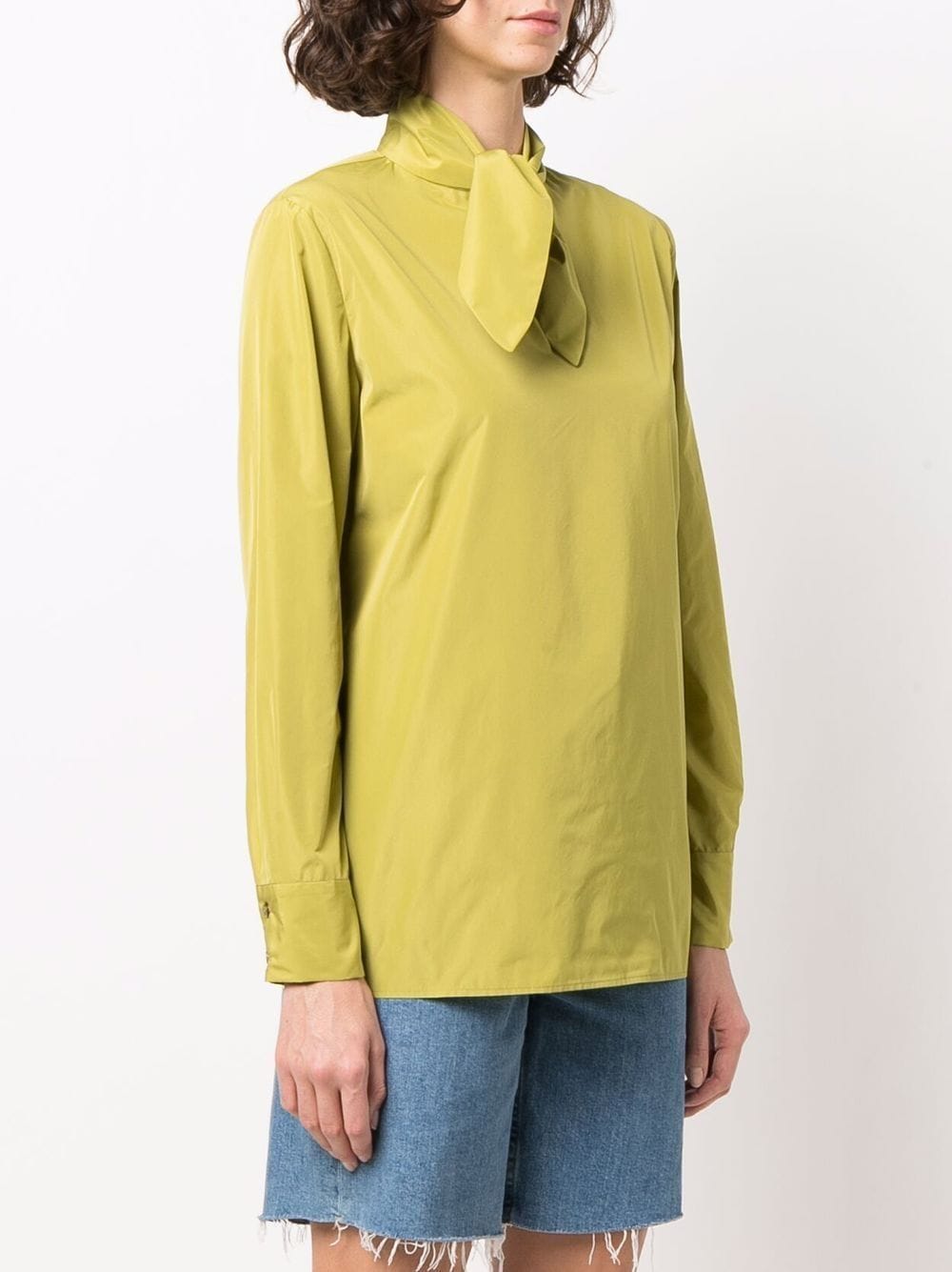 Shop Emilio Pucci Tie-neck Cropped Blouse In Green