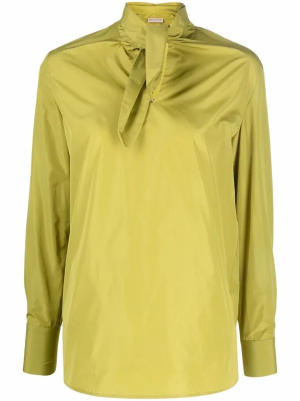BLUSA CORTA MANGA ABULLONADA CON LAZO BLANCA