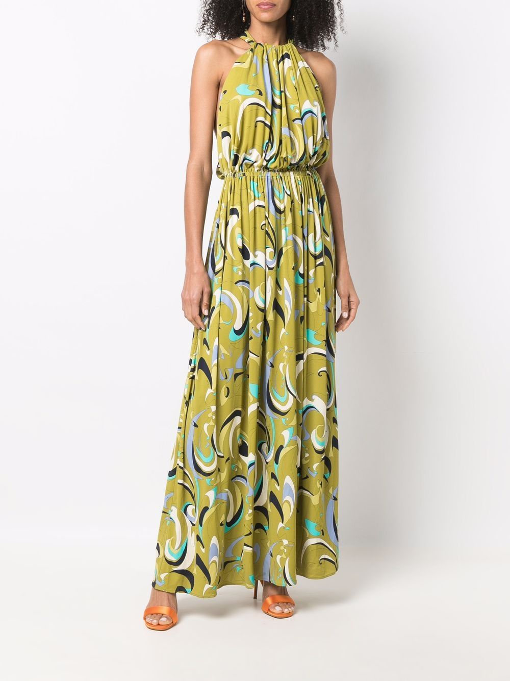 Shop Emilio Pucci Itinerari-print Evening Dress In Green