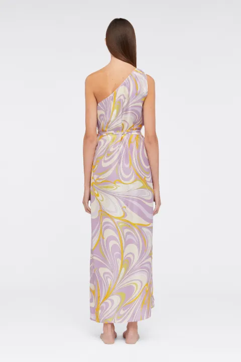 Onde-Print One-Shoulder Silk Maxi Dress 