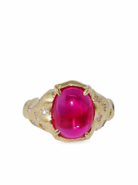 SUSANNAH KING 9kt yellow gold lab ruby and diamond signet ring