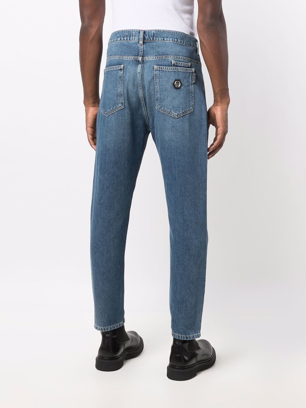 Shop Philipp Plein Carrot-cut Iconic Plein Jeans In 蓝色