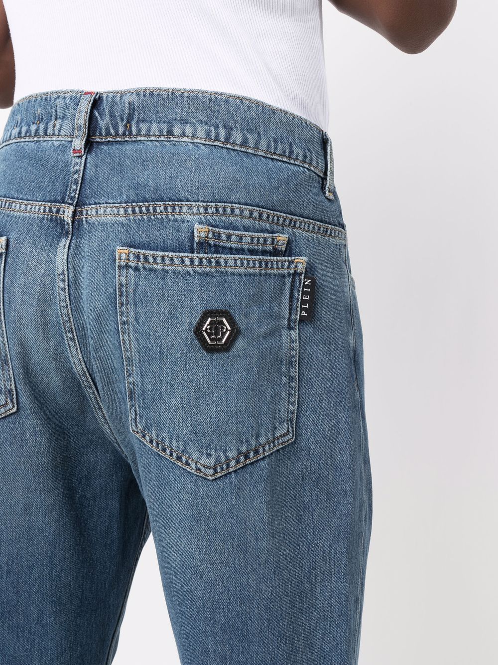 Shop Philipp Plein Carrot-cut Iconic Plein Jeans In 蓝色