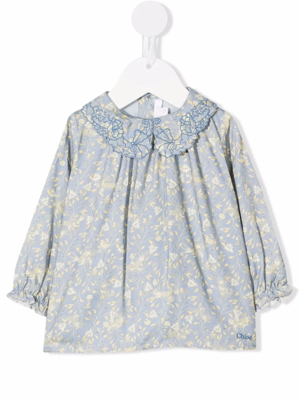 

Chloé Kids blusa con cuello bordado - Azul