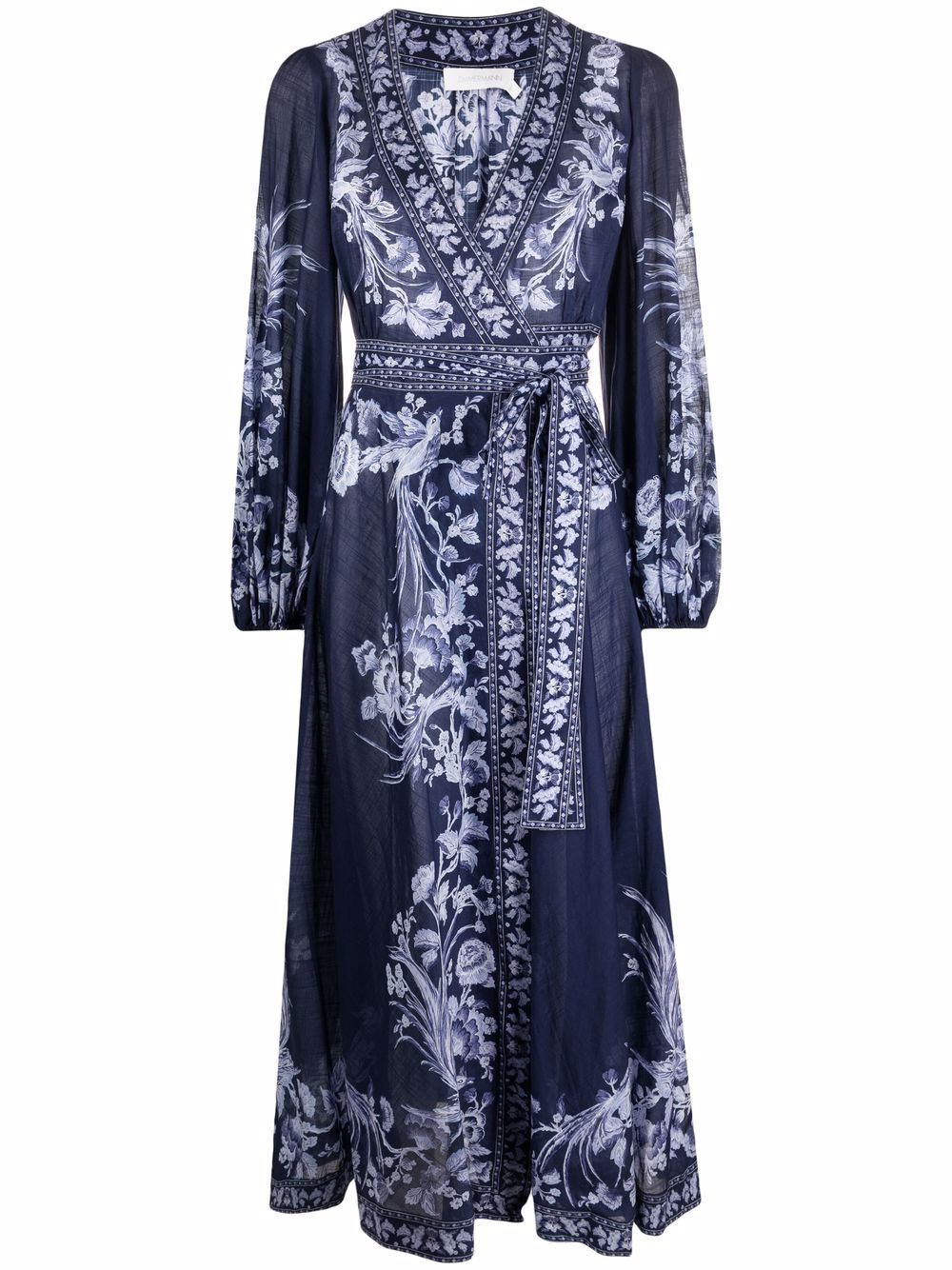 Zimmermann Aliane Floral-print Cotton-gauze Wrap Midi Dress In Navy |  ModeSens