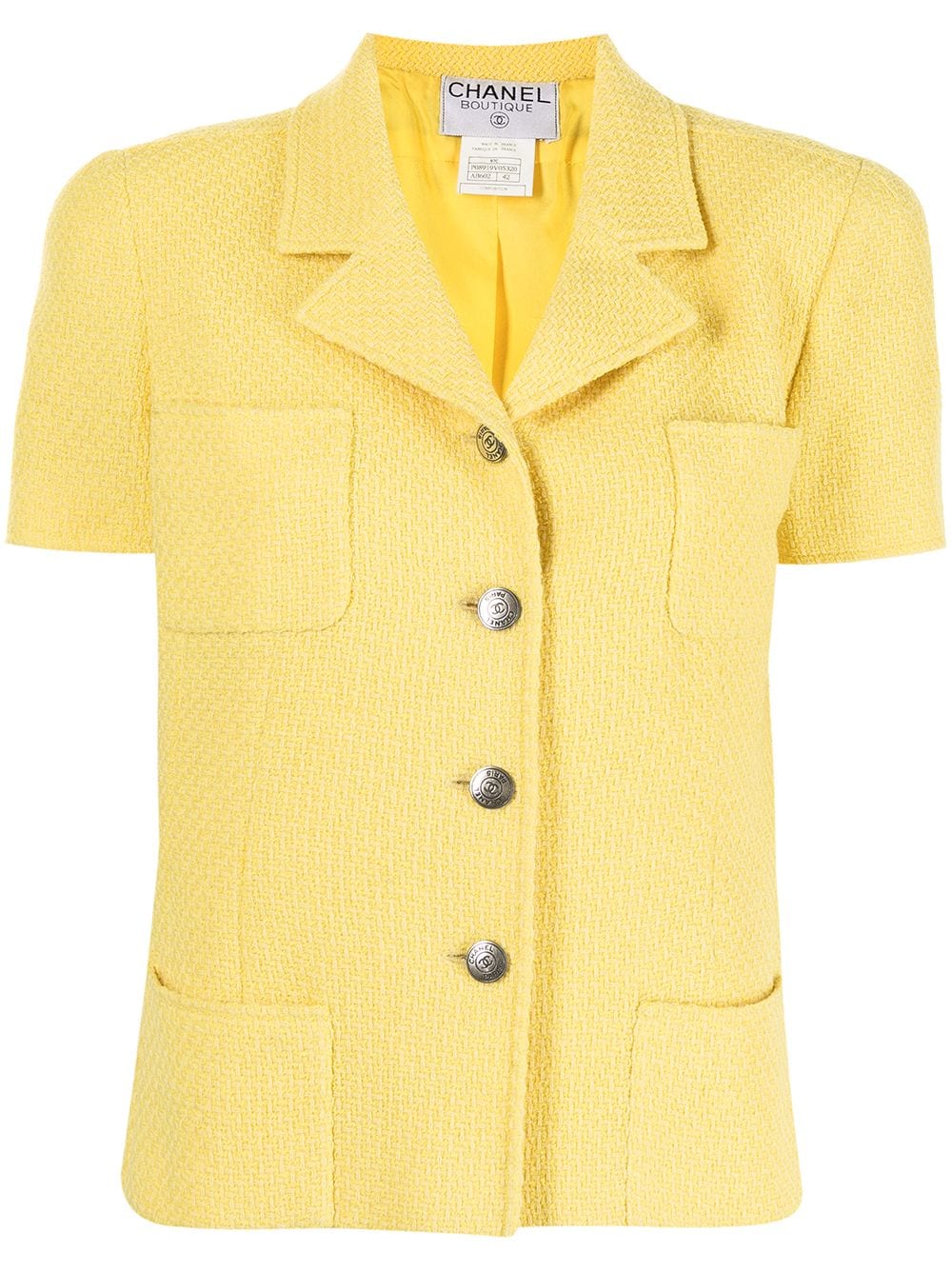 Buy CHANEL Tweed Coco Button Bicolor Cropped Length Chibi Length Jacket 95P  Yellow P4329 from Japan - Buy authentic Plus exclusive items from Japan