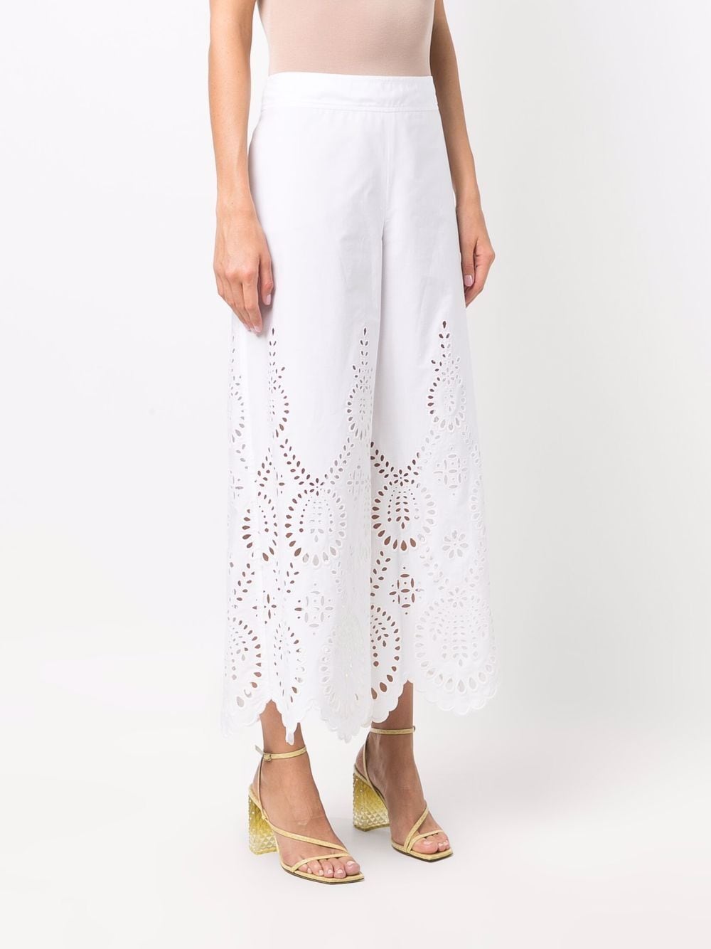 Shop Valentino Laser-cut Detail Cropped Trousers In Weiss