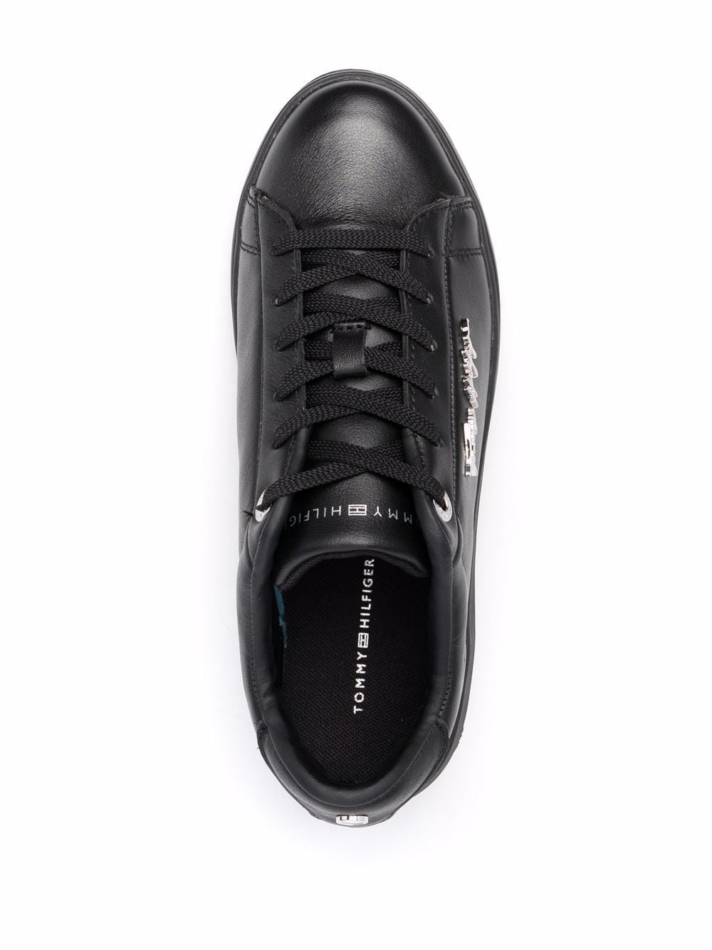 Shop Tommy Hilfiger Signature Leather Sneakers In Black