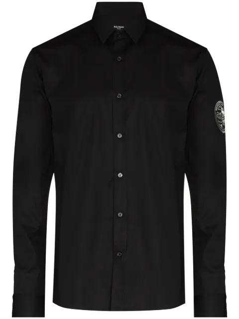 Balmain logo-patch poplin shirt