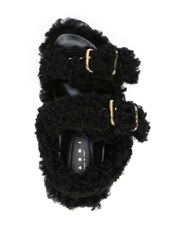 ■MARNI■ Shearling Pursebet Sandals Black SBMS004601LM07100 Marni shearling-trimmed Sandals | Black | FARFETCH