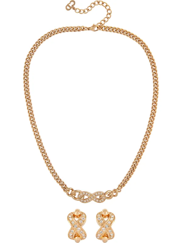 Dior Pre-owned 1980s Pre-owned Crystal-embellished Necklace and Earrings Set in Gold