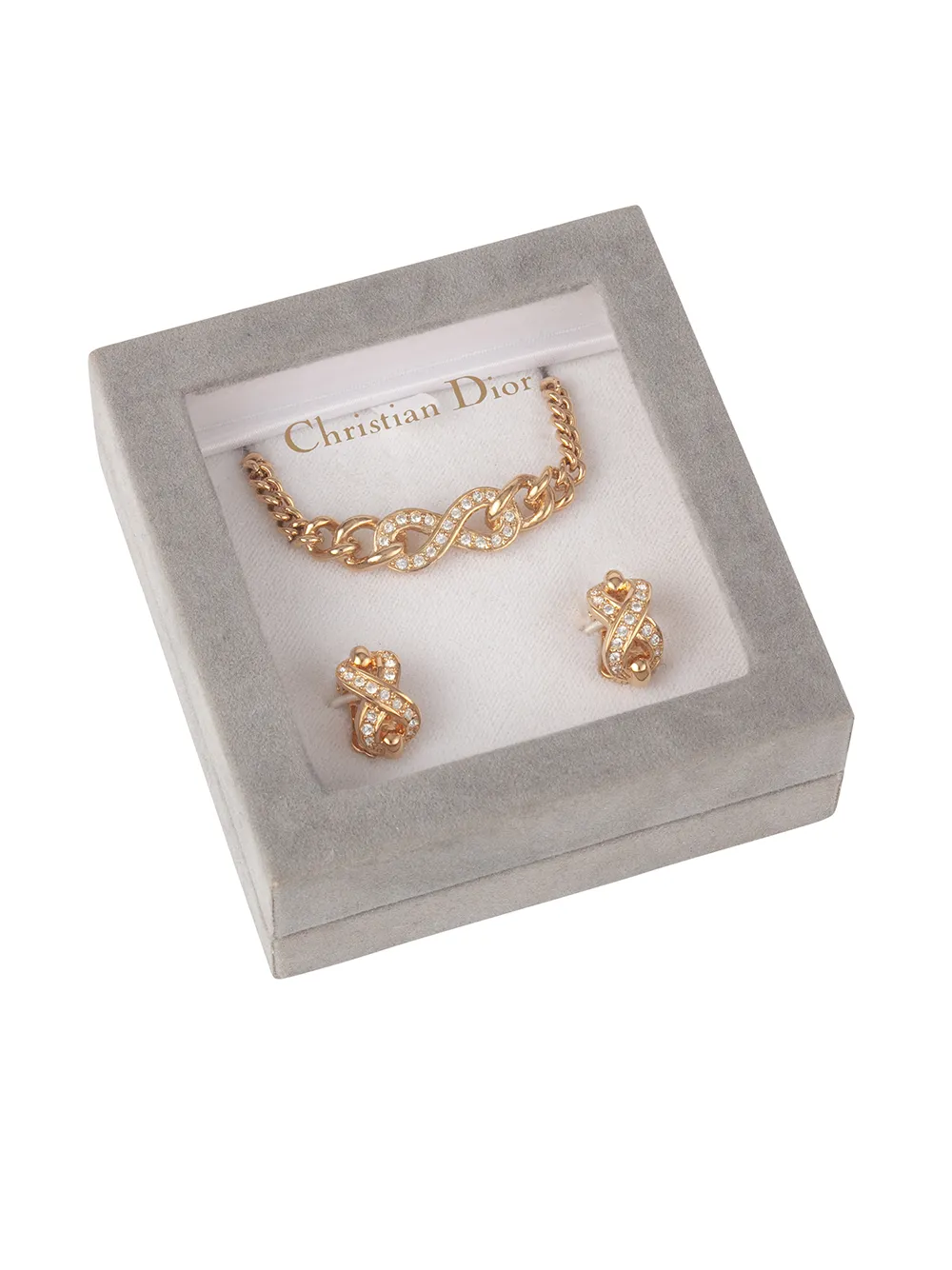 Dior Pre-owned 1980s Pre-owned Crystal-embellished Necklace and Earrings Set in Gold, view 5