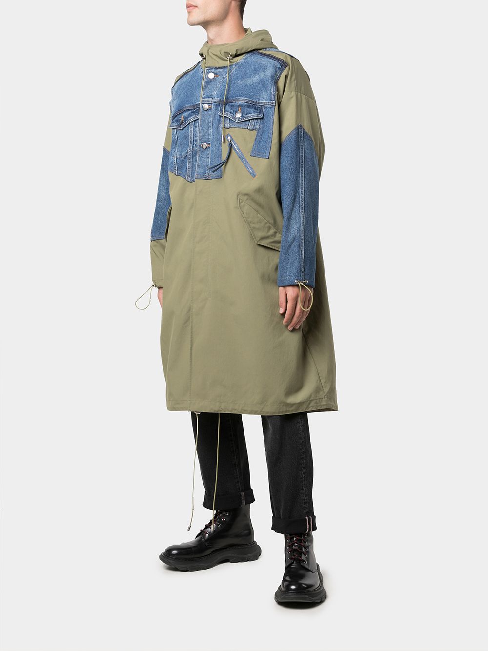 Shop Romeo Hunte Denim-panel Trench Coat In Grün