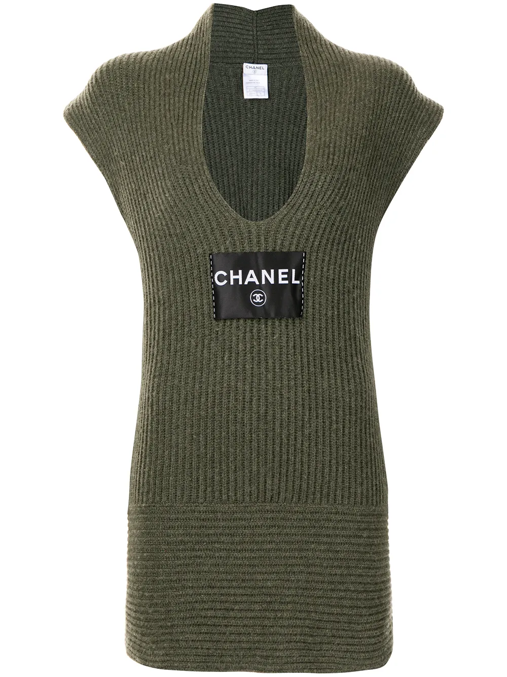 

Chanel Pre-Owned vestido de canalé de cachemira con parche del logo 2008 - Verde