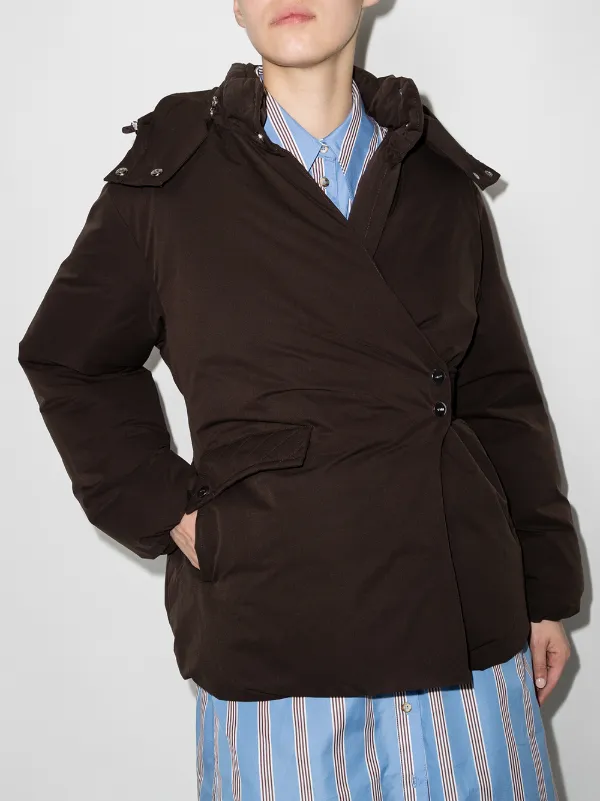 Shop GANNI wrap-front puffer jacket 
