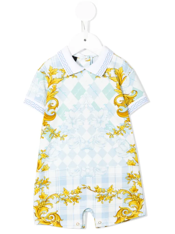 Shop Versace Kids baroque print romper 