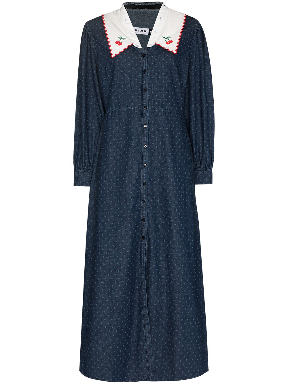 

Rixo Becca bib-collar long shirtdress - Blue