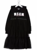 MSGM Kids logo-print hooded tulle dress - Black