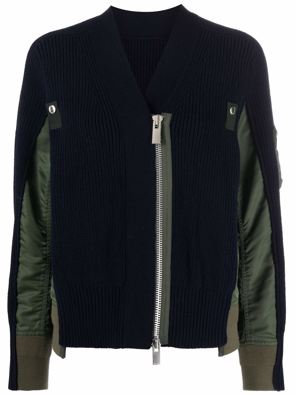 

sacai contrast-panelled cardigan - Blue