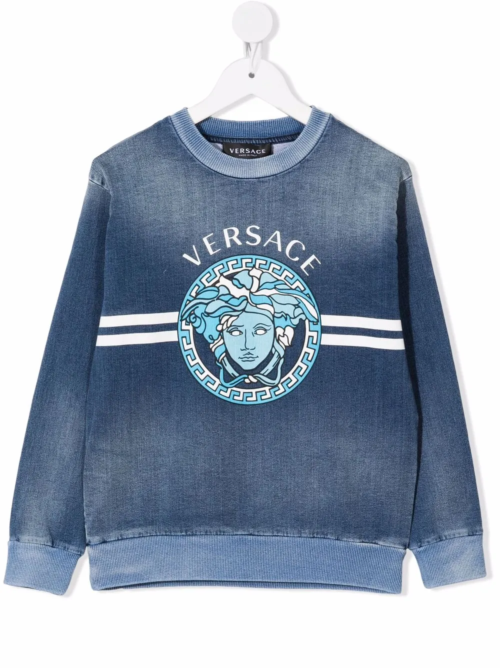 

Versace Kids suéter de mezclilla con logo estampado - Azul