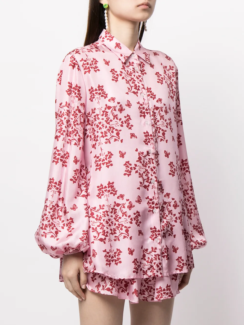 Shop Macgraw Story Printed Silk Blouse In Rosa