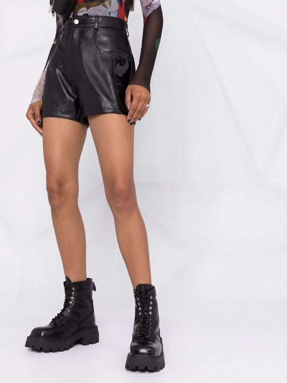 Shop Manokhi High-waisted Leather Shorts In Black