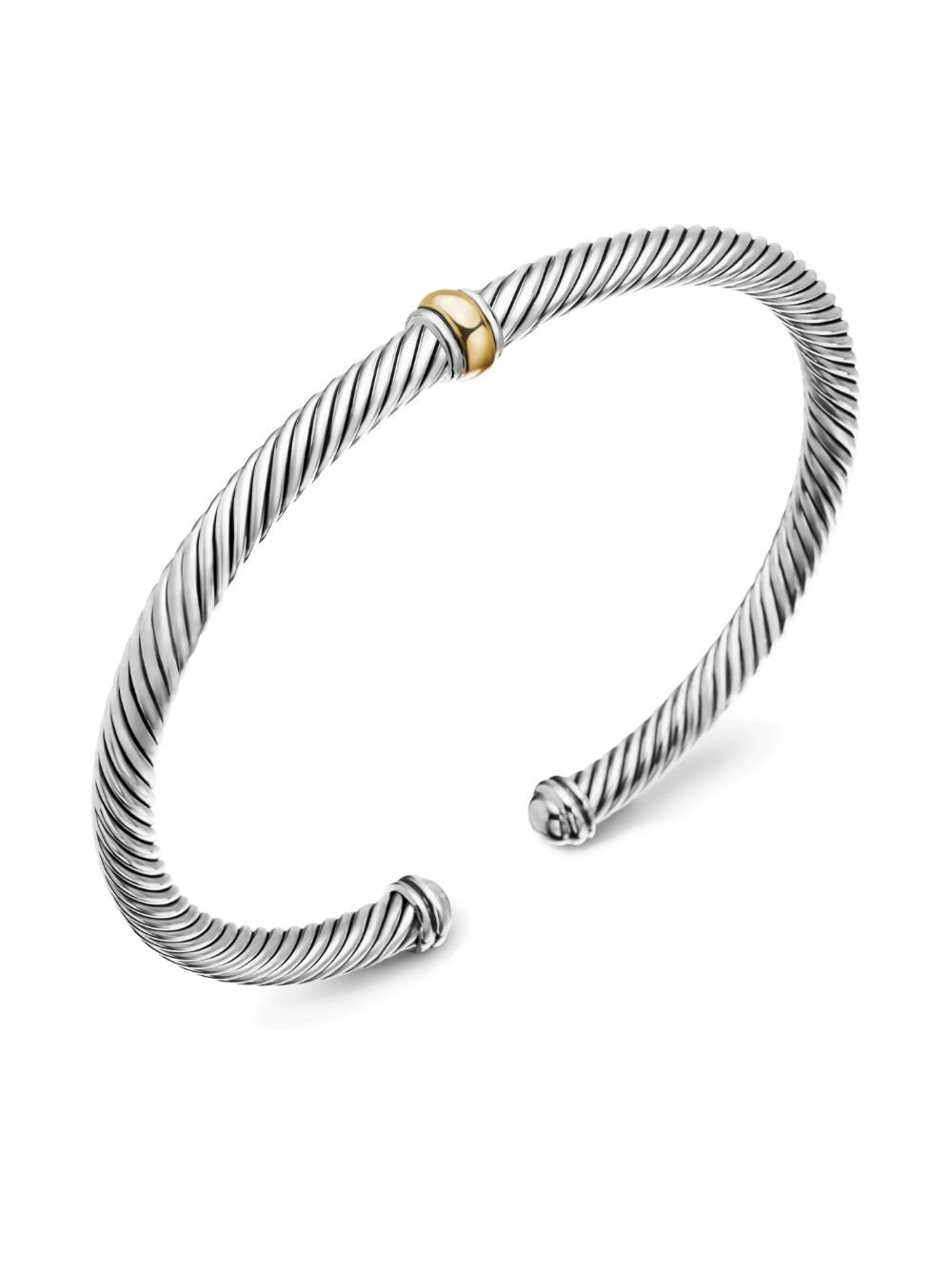 David Yurman 18kt yellow gold and sterling silver Classic Cable Station Bracelet (4mm)