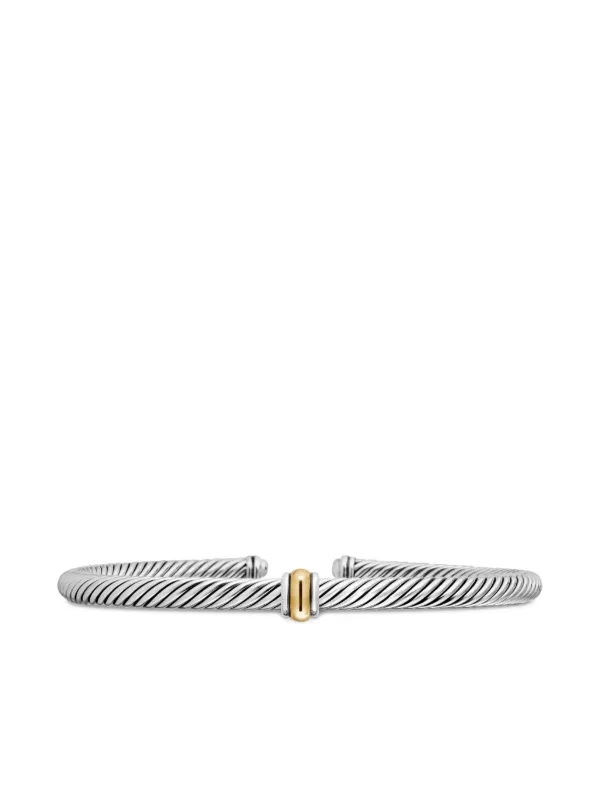 David Yurman 18kt Yellow Gold and Sterling Silver Classic Cable Station Bracelet (4mm)