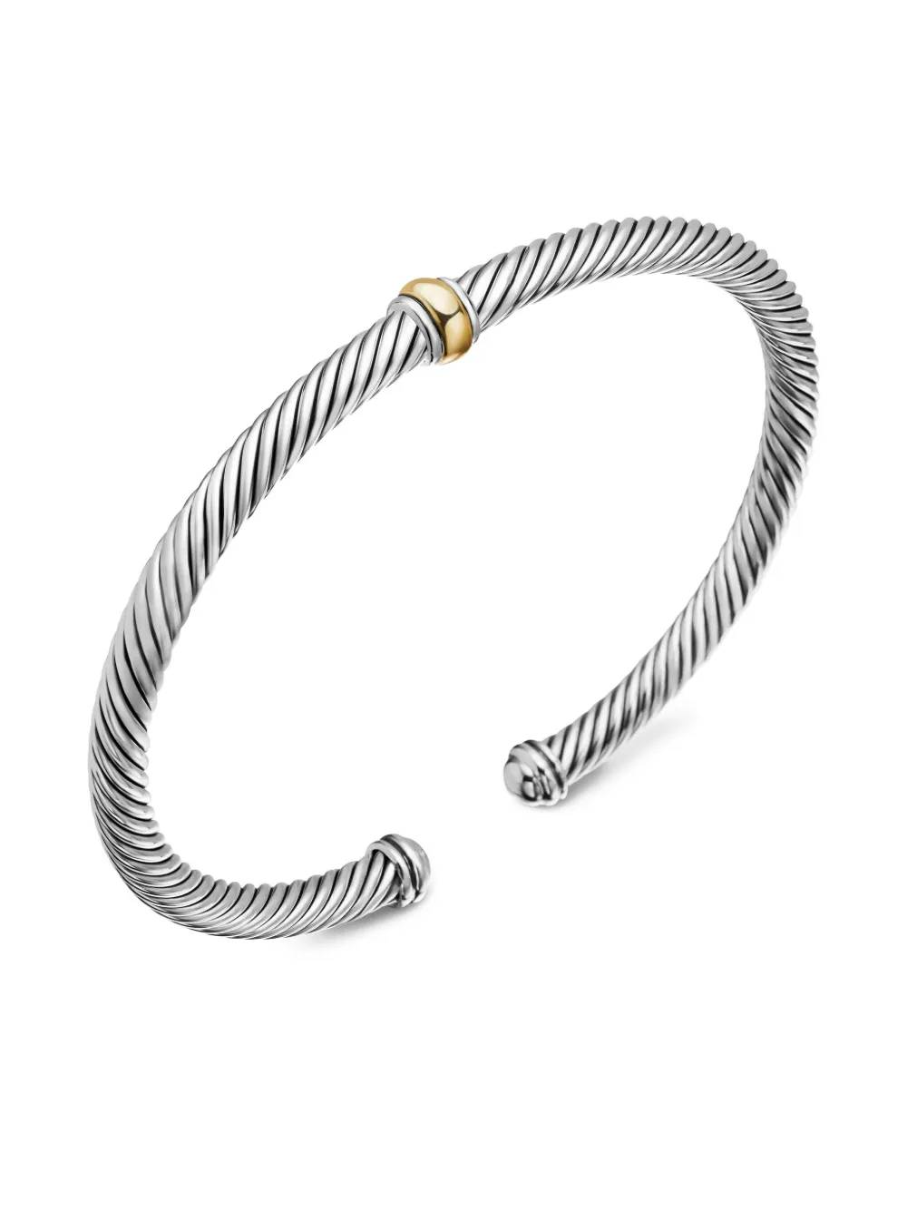 18kt Yellow Gold And Sterling Silver Classic Cable Station Bracelet (4mm)