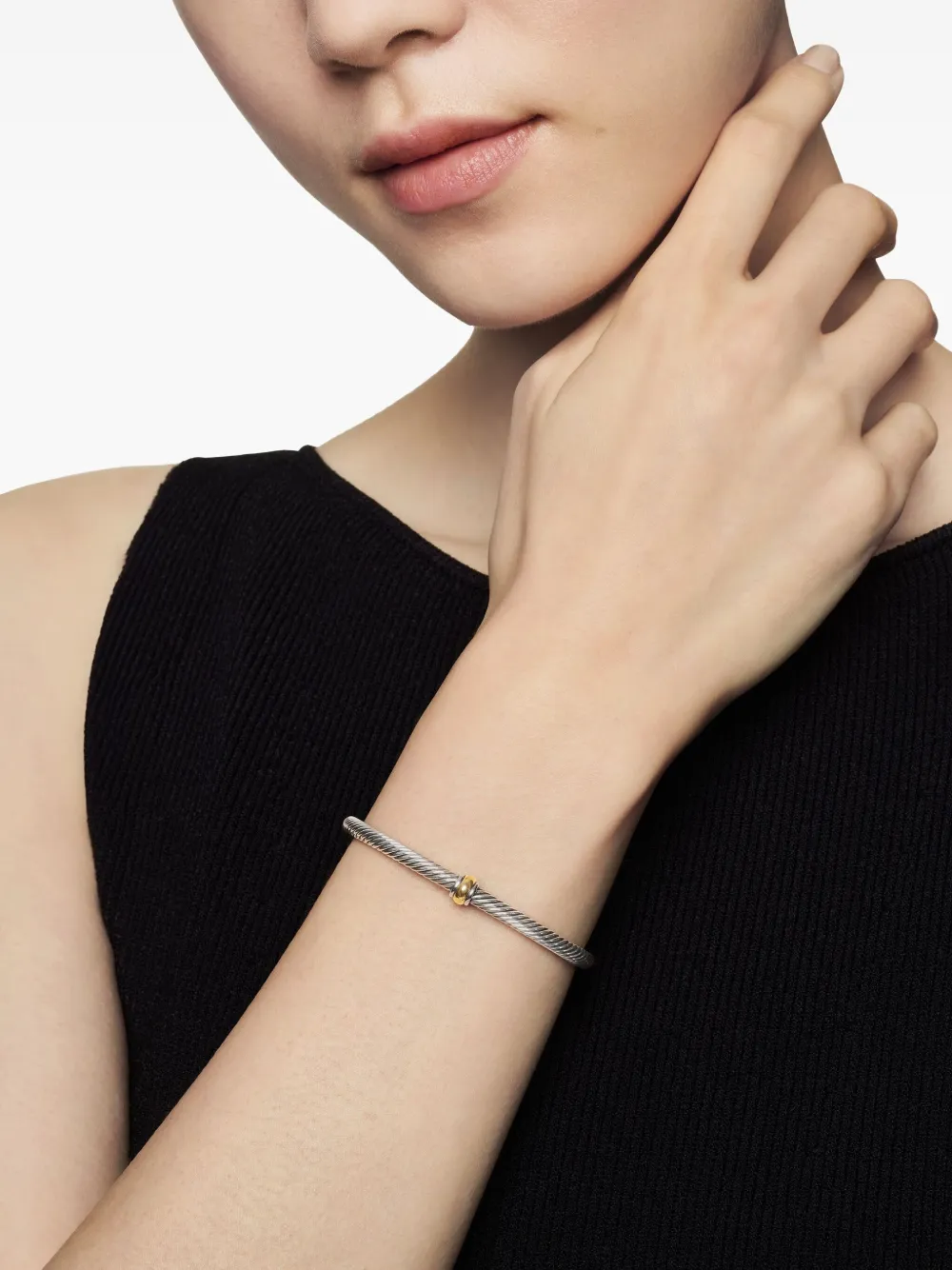18kt Yellow Gold And Sterling Silver Classic Cable Station Bracelet (4mm)