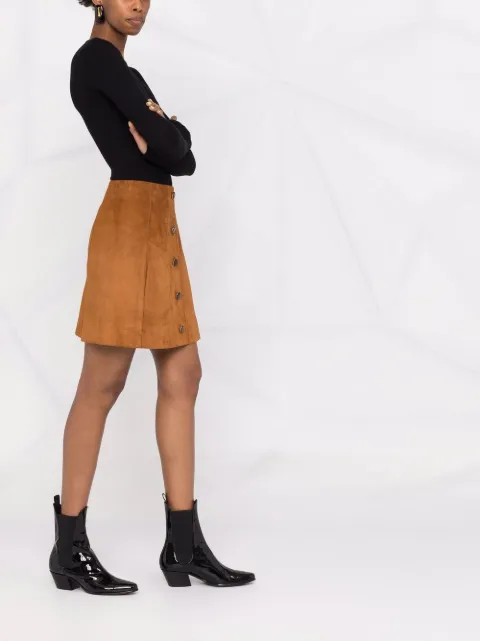button up suede mini skirt